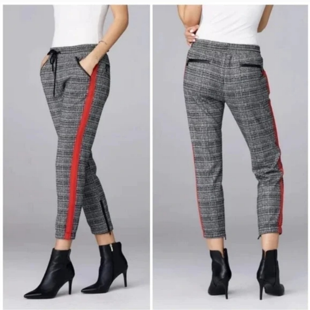 David Lerner Slim Track Jogger with Trim Small Houndstooth Red Stripe Evereve